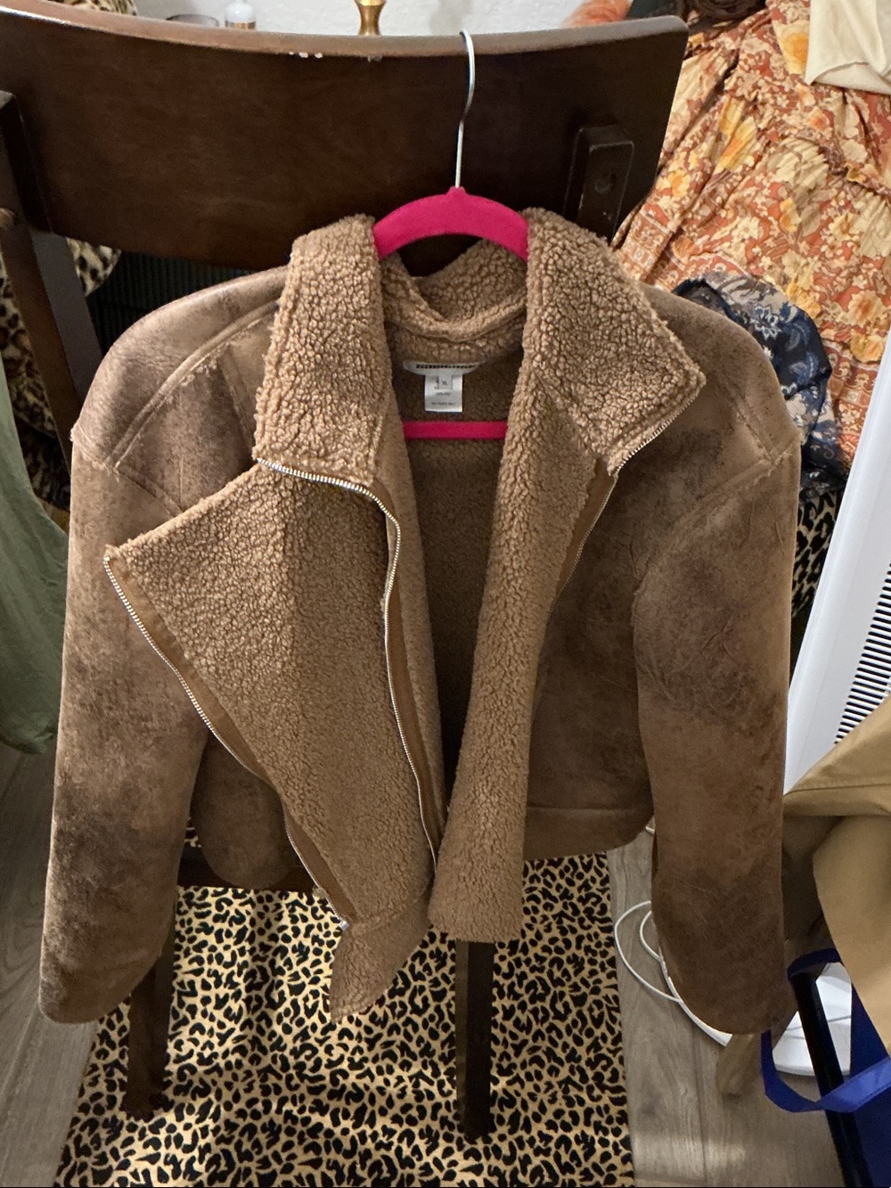 Women's Faux Shearling Aviator Jacket - Brown